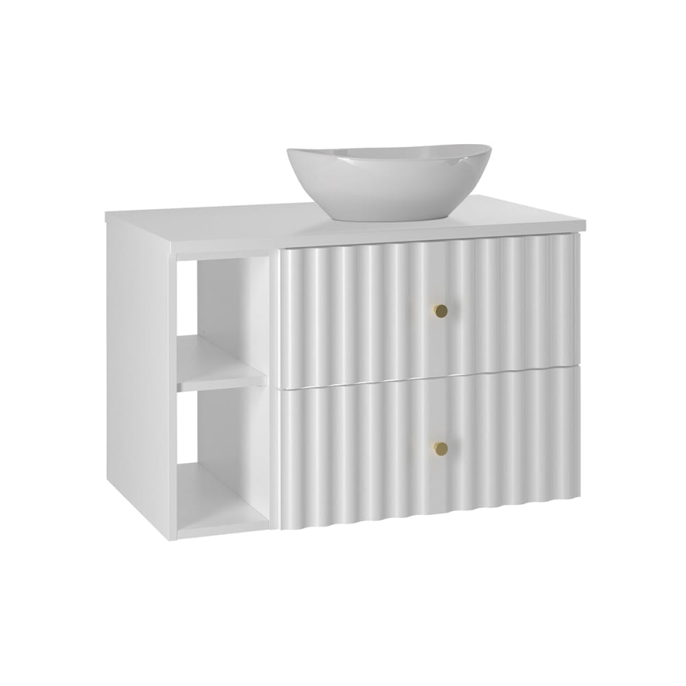 Meuble simple vasque 80cm 2 niches panneaux mélaminé et mdf blanc