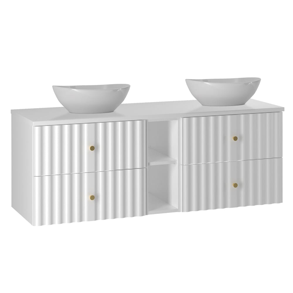 Meuble double vasque 140cm 2 niches panneaux mélaminé et mdf blanc