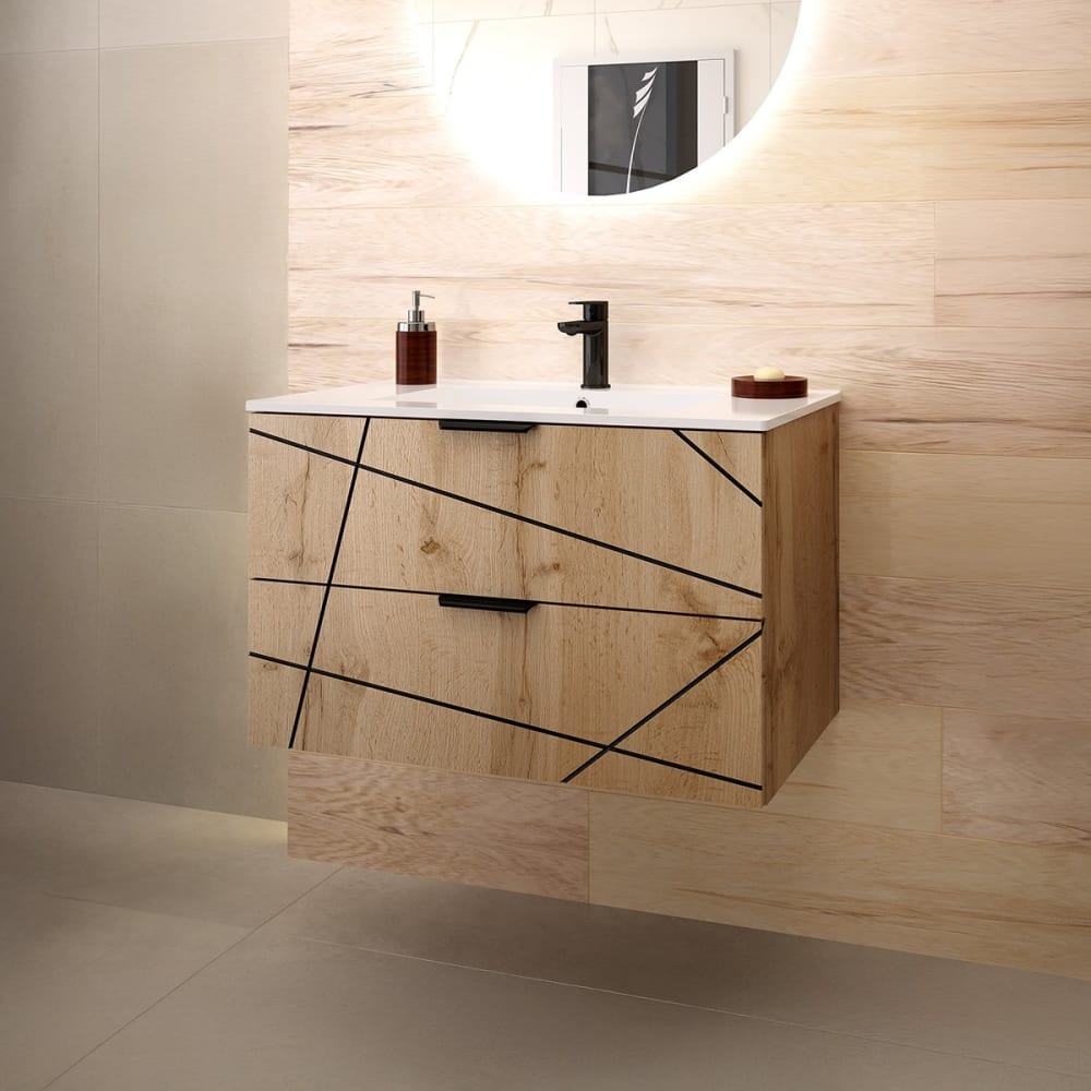 Meuble simple vasque encastrée 80cm panneaux mélaminé et mdf marron