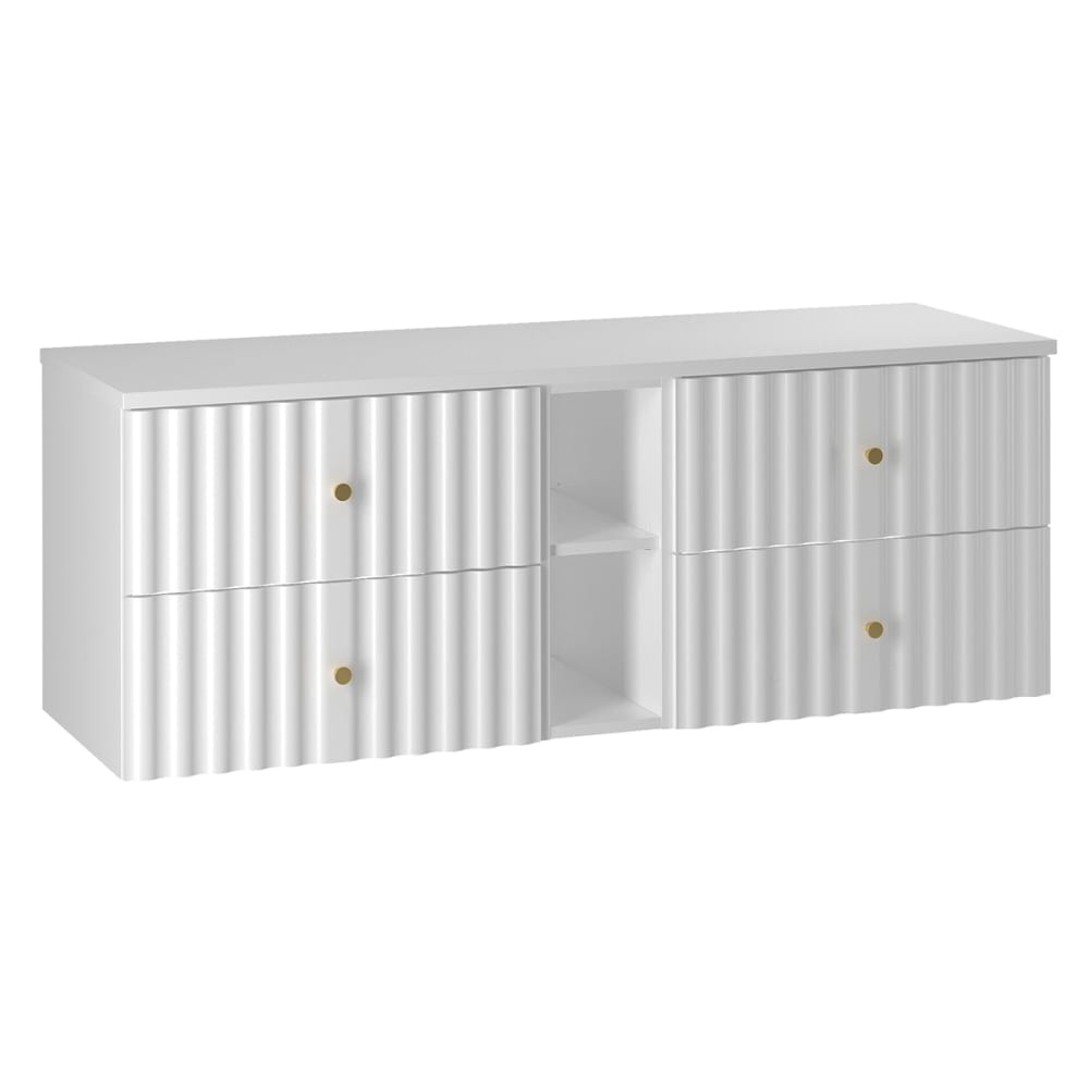 Meuble sous-vasque 140cm 2 niches panneaux mélaminé et mdf blanc