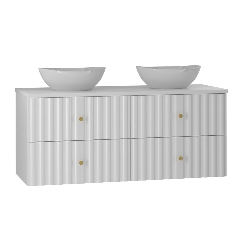 Meuble double vasque 120cm panneaux mélaminé et mdf blanc