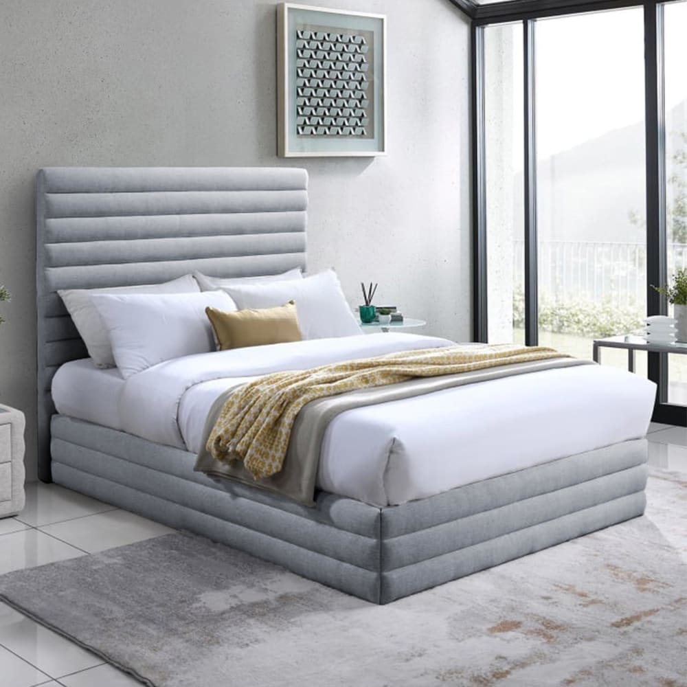 Indira - Lit Double En Tissu Chiné Gris 140x190 Cm
