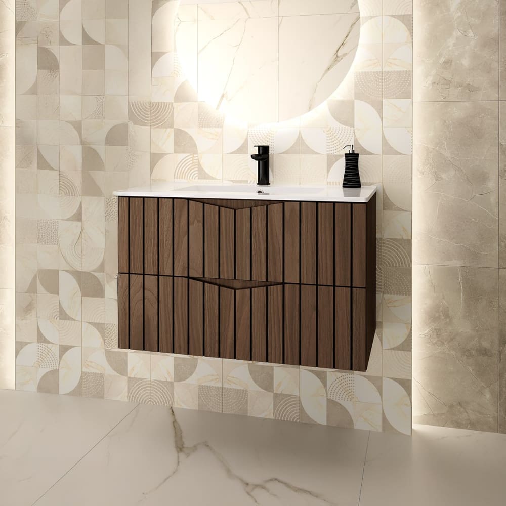 Meuble simple vasque encastrée 80cm panneaux mélaminé et mdf noir