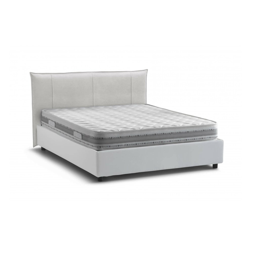 Lit Double Geras, Matelas Inclus Blanc