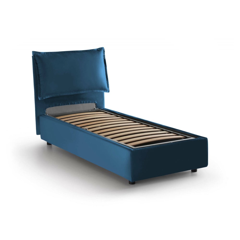 Lit simple en tissu bleu 80x190 cm