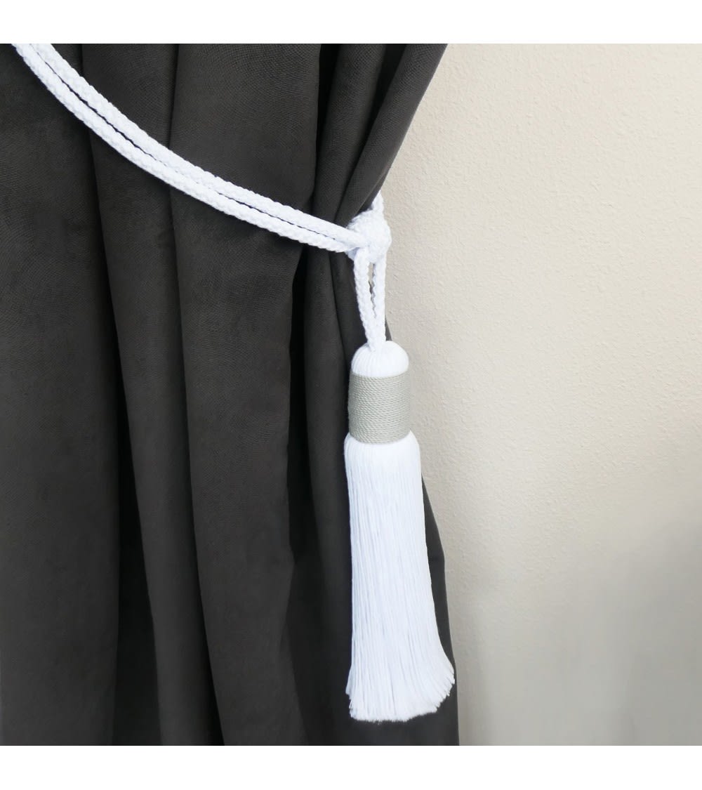 Embrasse textile pompon pour rideaux Gris/blanc