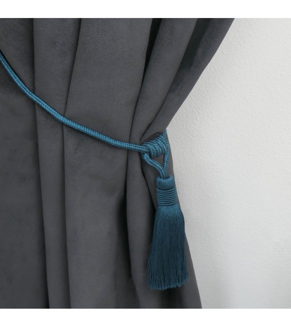 Embrasse pour rideaux à pompon - Bleu canard