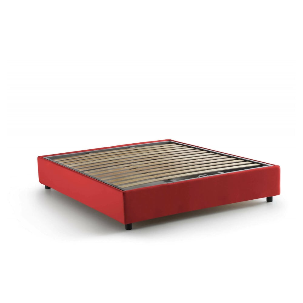 Lit Double En Tissu Rouge 160x200 Cm