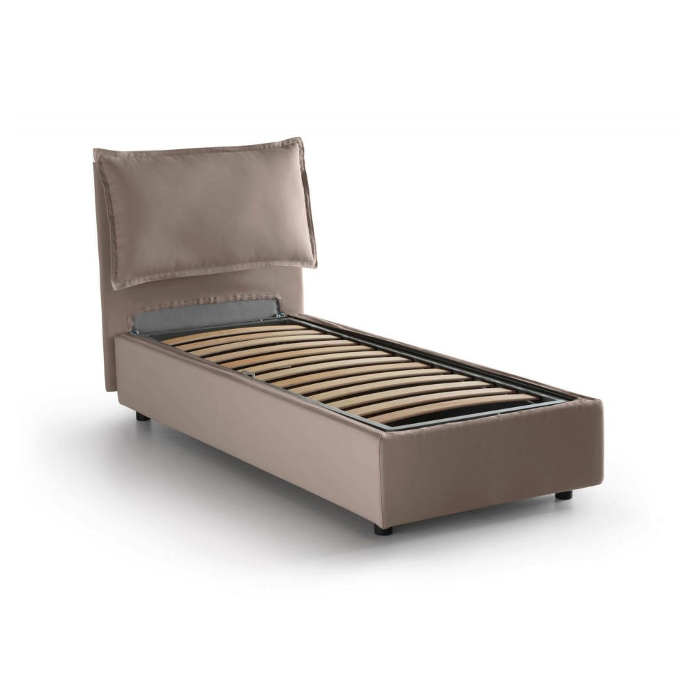 Lit simple en tissu gris tourterelle 90x200 cm