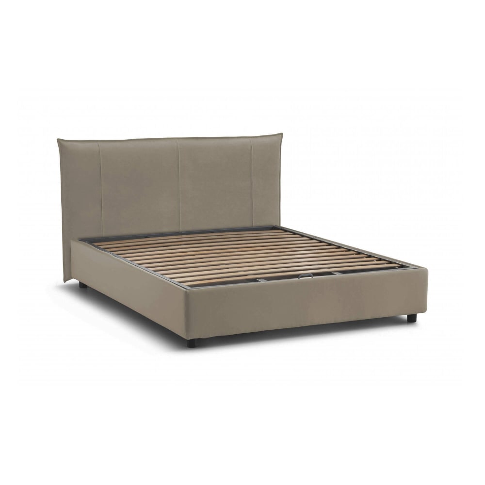 Lit double en tissu gris tourterelle 160x190 cm