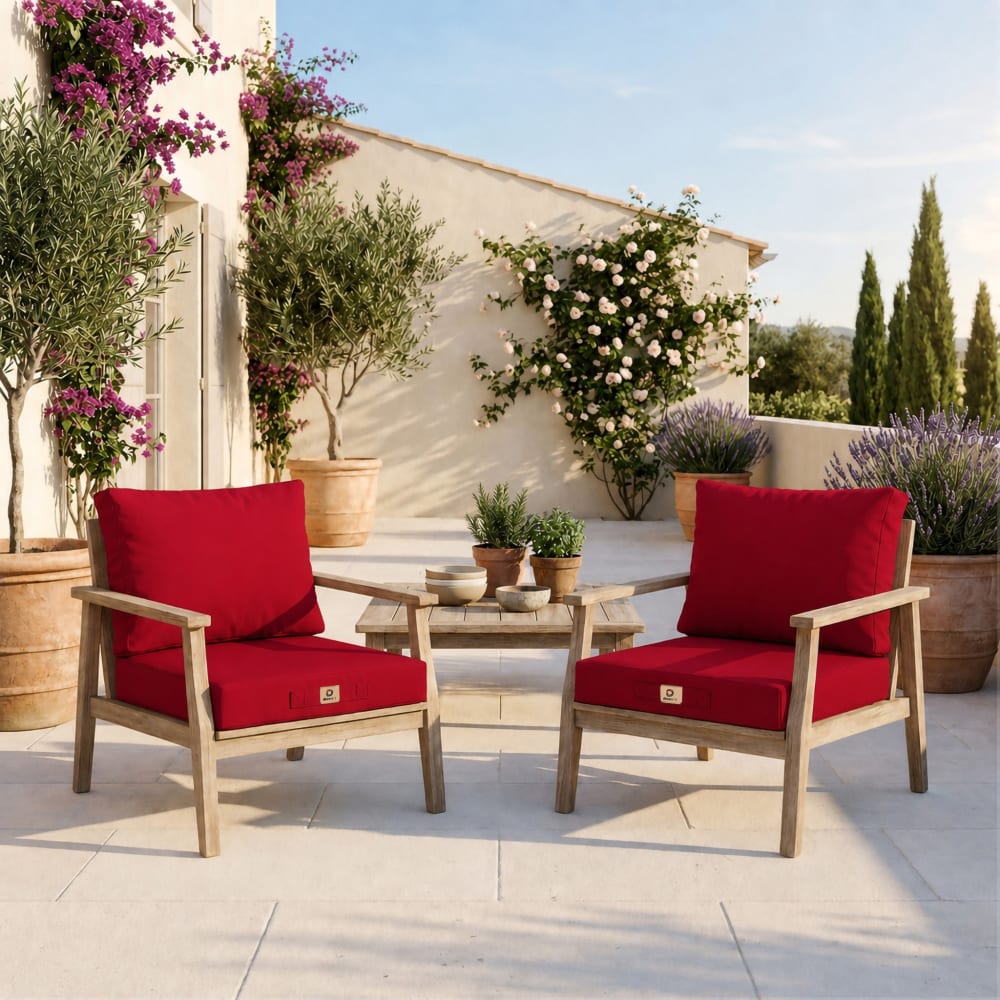 Ensemble Coussins Salon Jardin 50x50 Rouge - Déhoussable & Anti-uv (assise + Dossier)