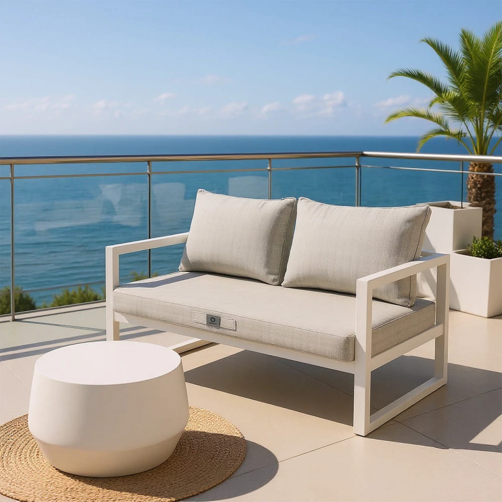 Ensemble Coussins Salon Jardin 120x60 Beige Chiné Turquoise - 1 Assise + 2 Dossiers (premium 270g)