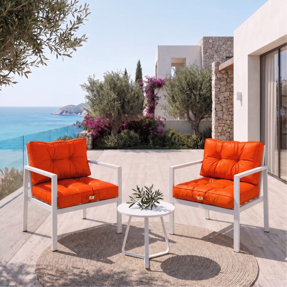 Ensemble Coussins Capitonné 60x60 Orange - Épais 15cm & Moelleux (assise + Dossier)