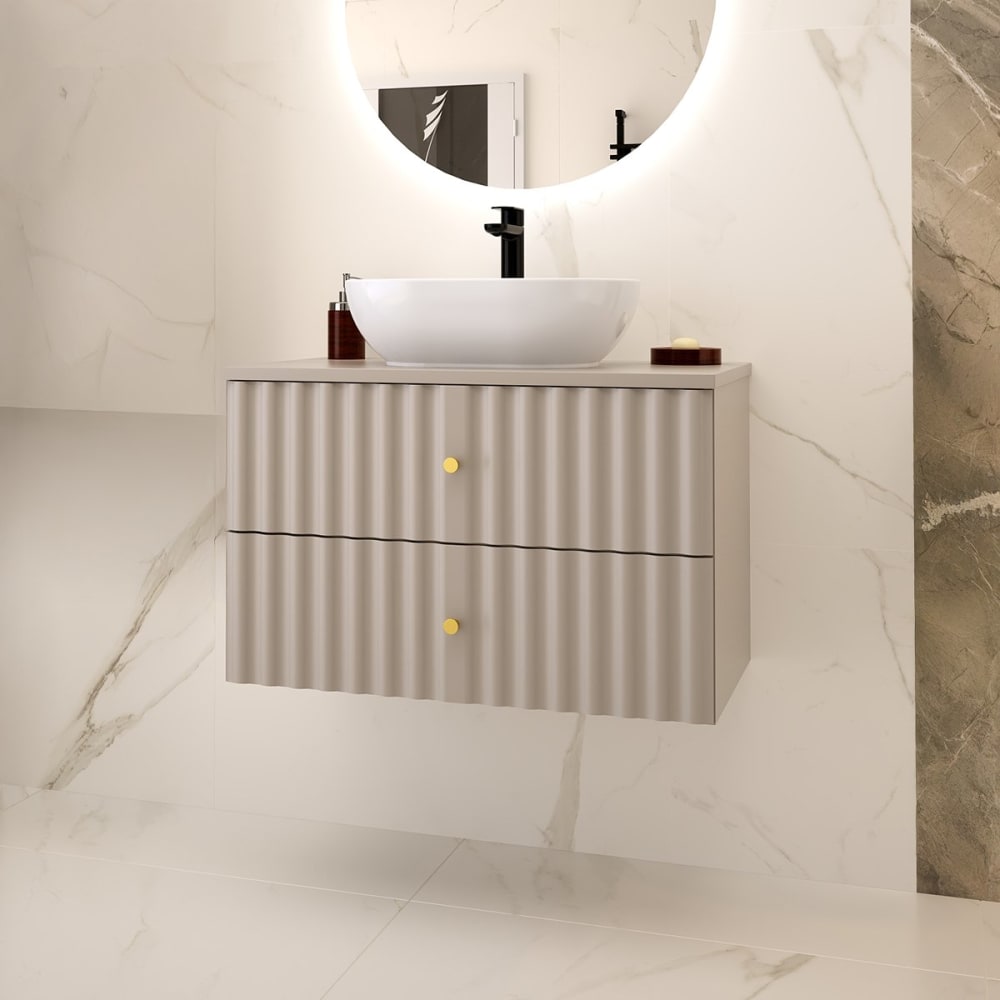 Meuble simple vasque 80cm panneaux mélaminé et mdf beige