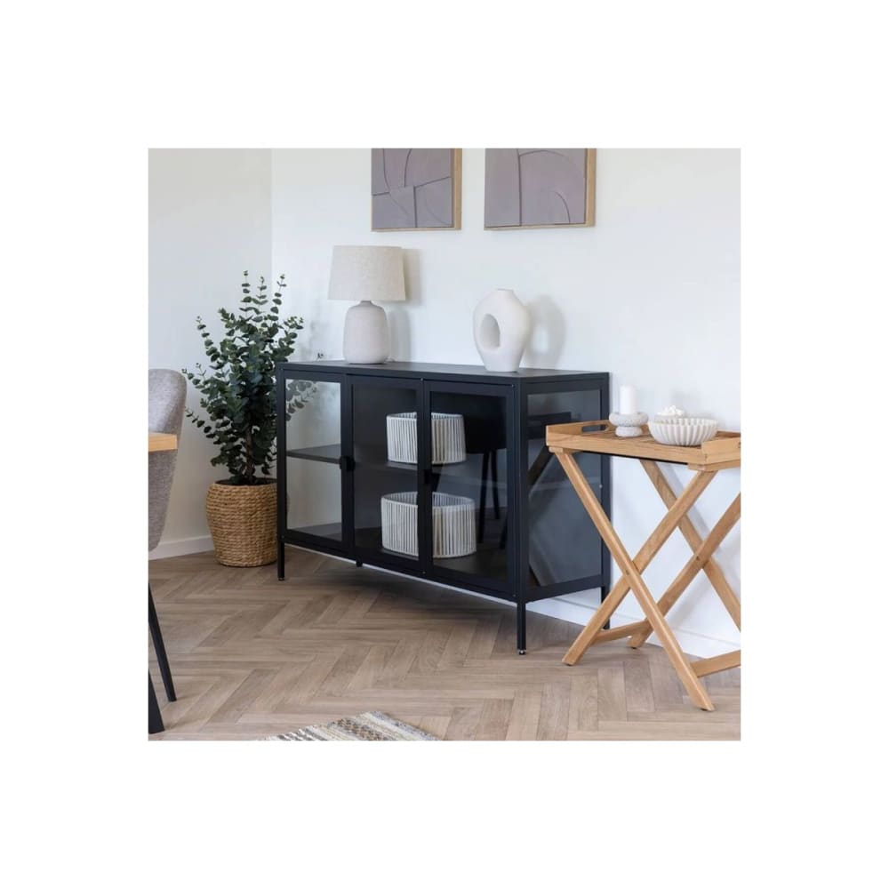 HENDRA - Buffet 3 Portes Verre et Acier Noir