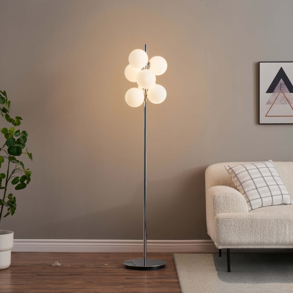 Lampadaire chromé tendance 7 sphères en verre 160 cm - Nicolea