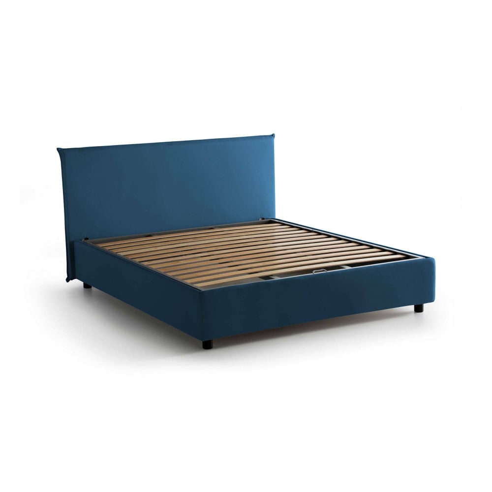 Lit double en tissu bleu 160x190 cm