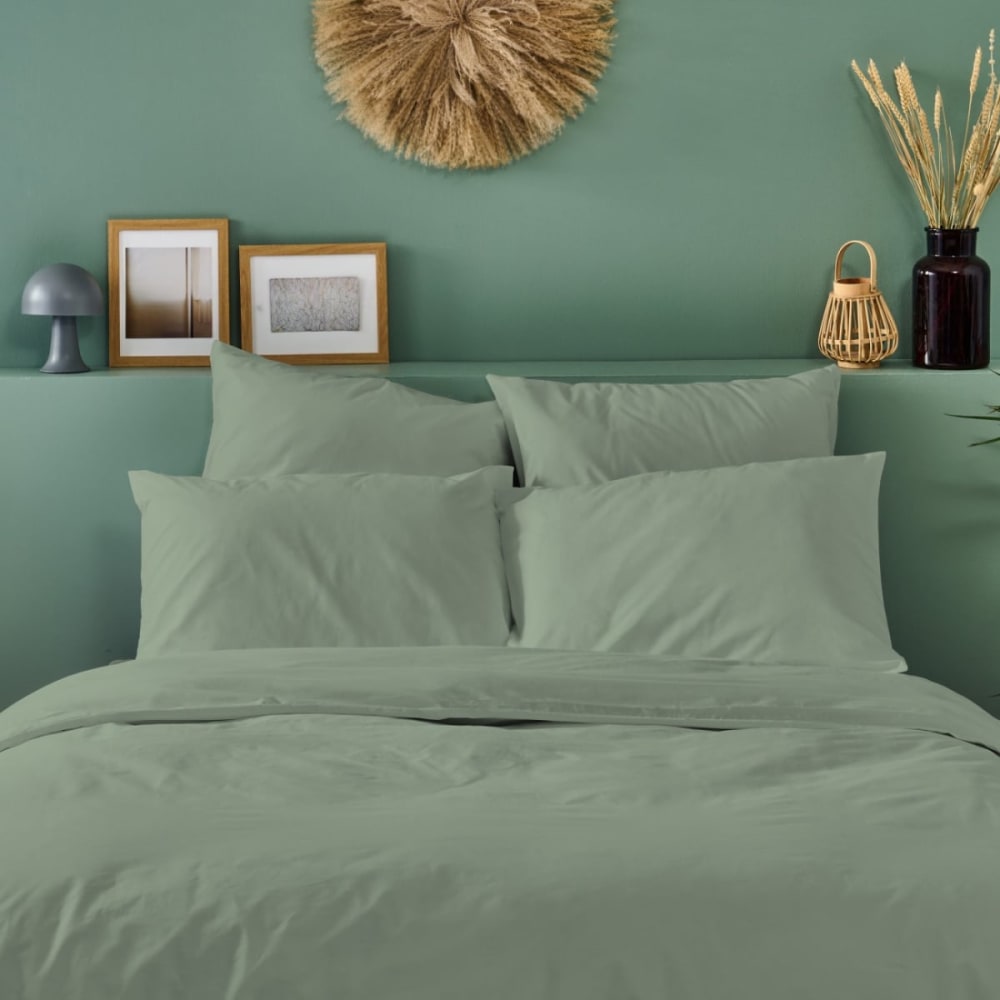 Lot de 2 taies d'oreiller percale de coton sauge 50x75cm