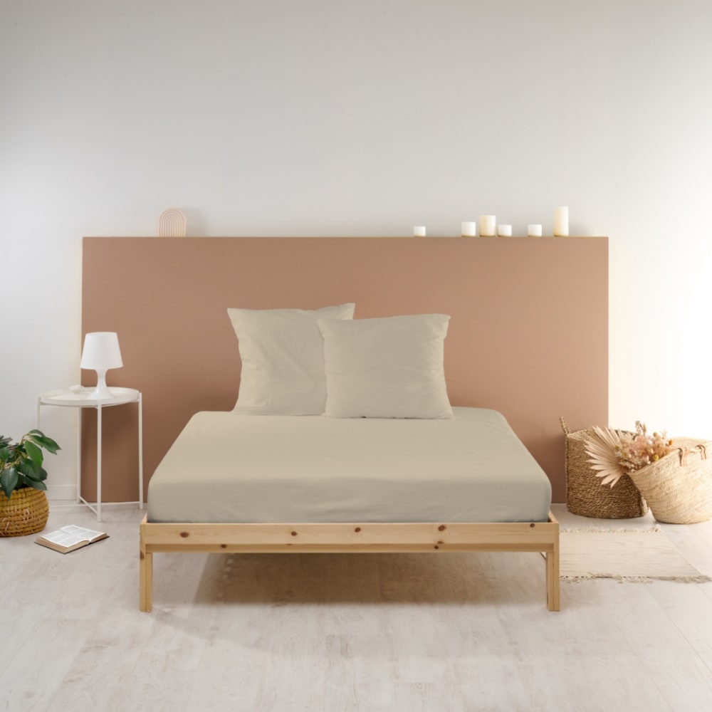 Drap housse uni en percale de coton lin 90x190cm