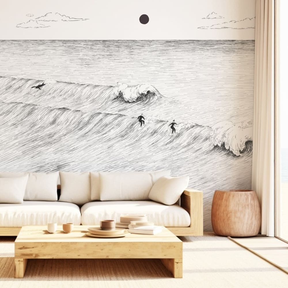 Papier peint panoramique - Vagues - Noir - intissé: 150g/m² - 7 lés: 336x270cm