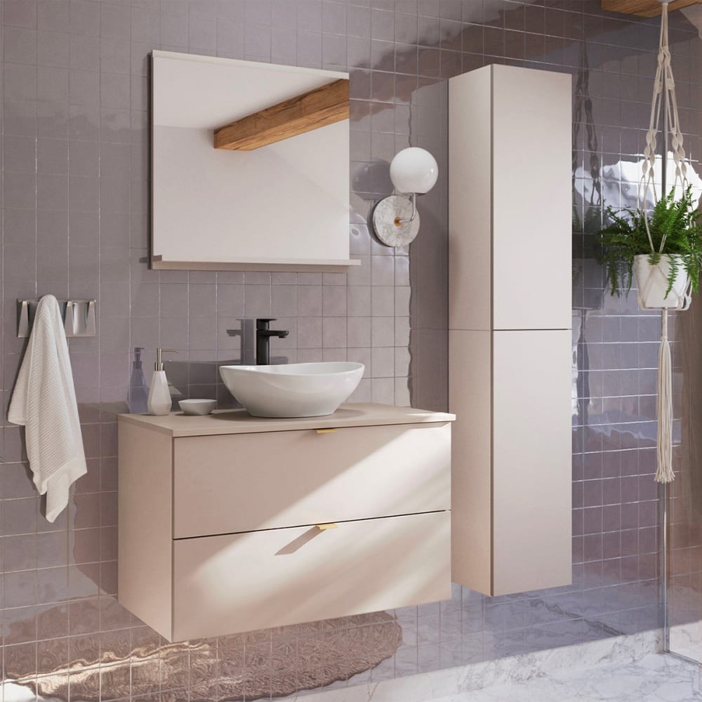 Ensemble meuble simple vasque 80cm panneaux mélaminé et mdf beige