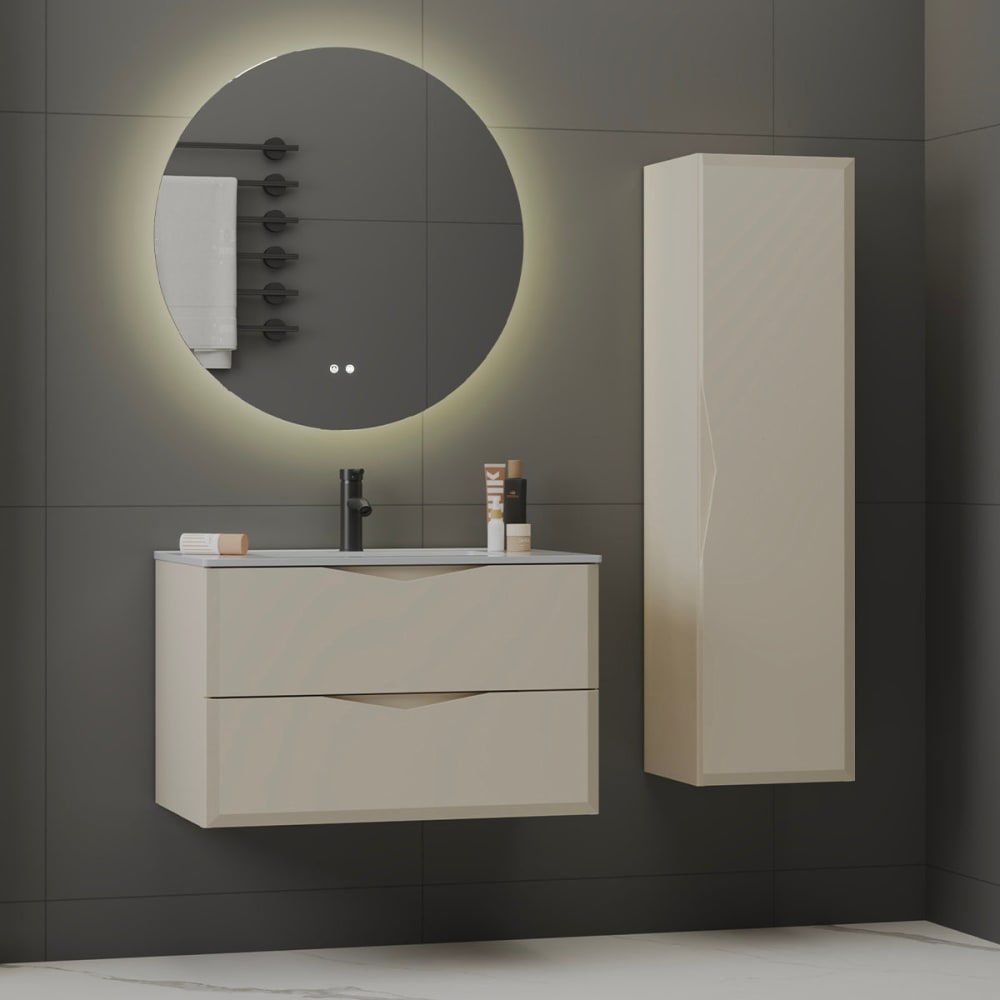 Ensemble meuble simple vasque encastrée 80cm et colonne Ellie Cachemire