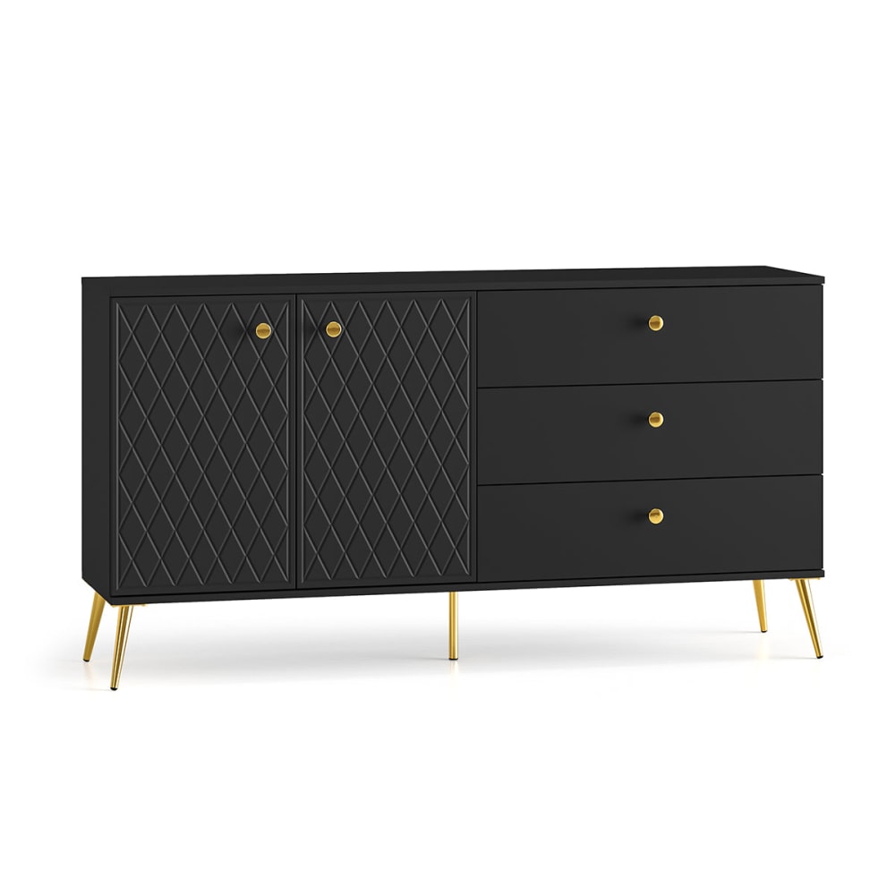 Buffet 2 portes 3 tiroirs panneaux mdf noir