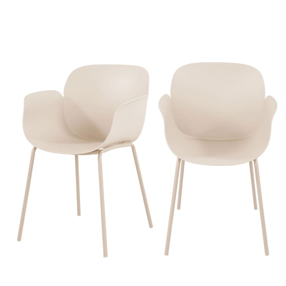 Acapulco - Lot de 4 fauteuils de table intérieur et extérieur en plastique et métal - Beige
