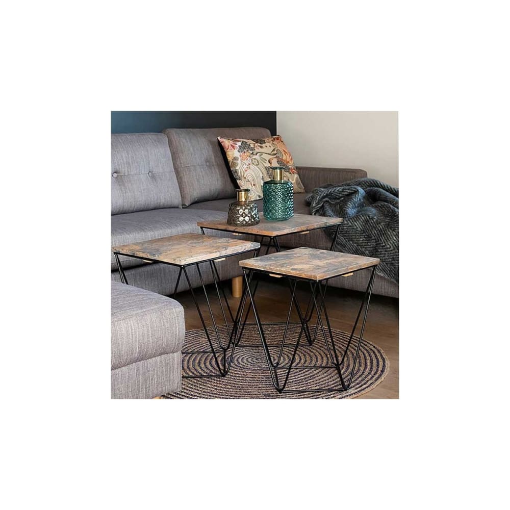 ERLING - Lot de 3 Tables Basses Acier et Effet Marbre Gris