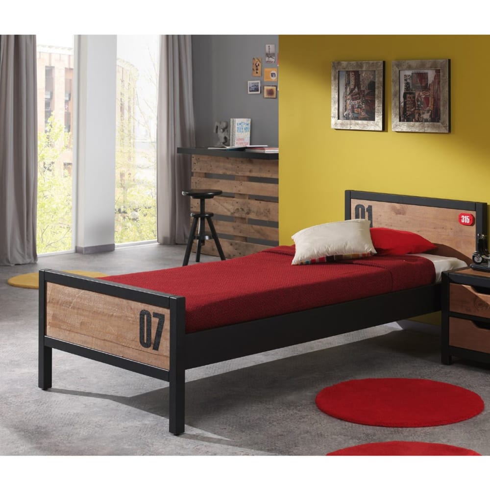 Lit 90x200cm en pin massif avec motifs