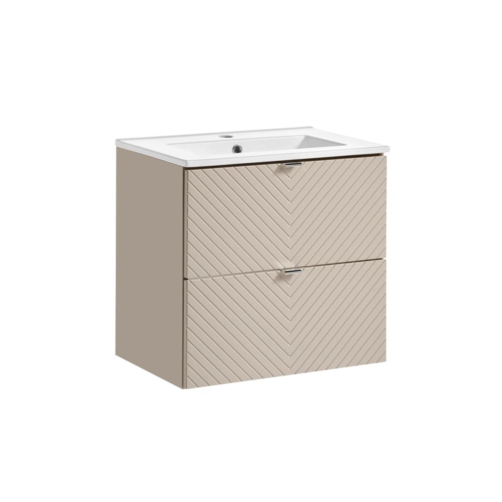 Meuble simple vasque encastrée 60cm panneaux mélaminé et mdf beige