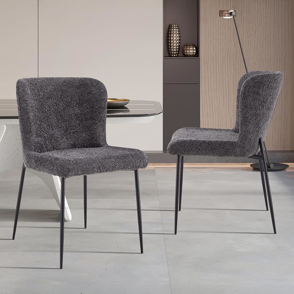 Azel - Lot De 2 Chaises Tissu Bouclette Gris Anthracite Piètement Métal Noir