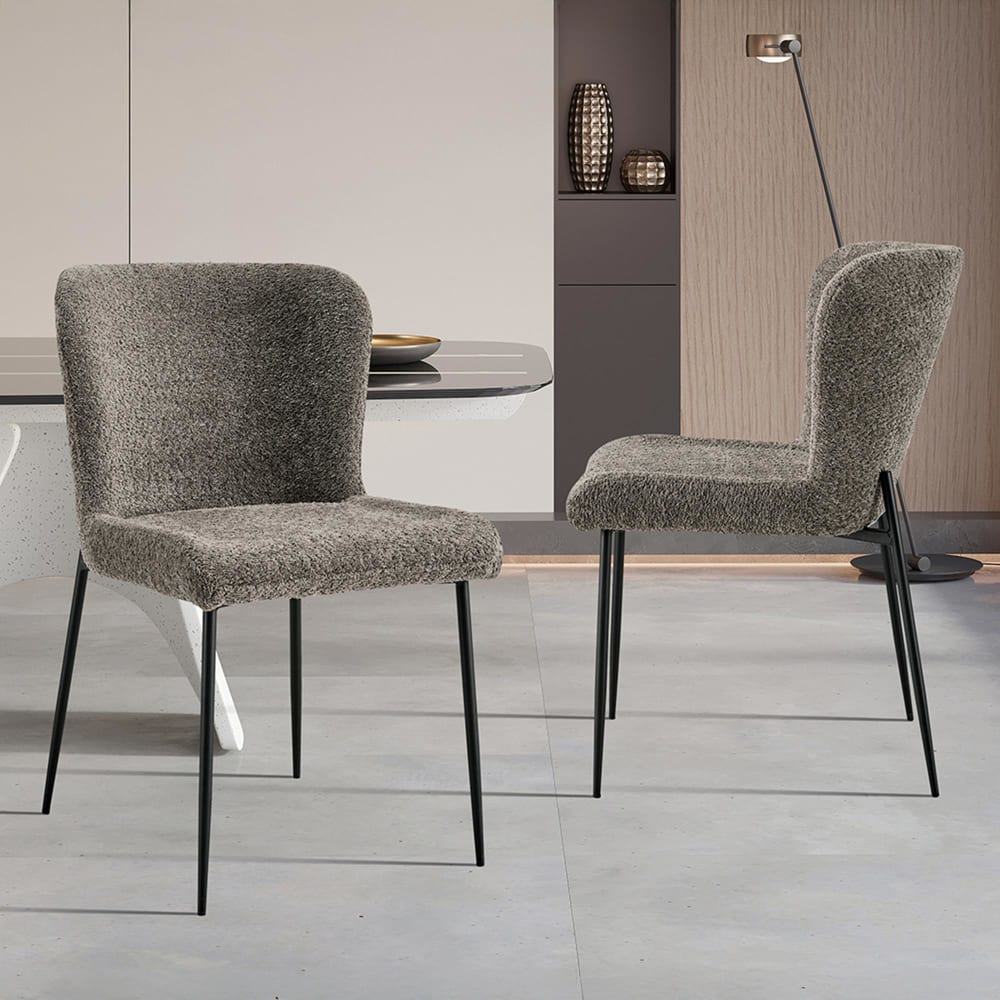 Azel - Lot De 2 Chaises Tissu Bouclette Taupe Piètement Métal Noir