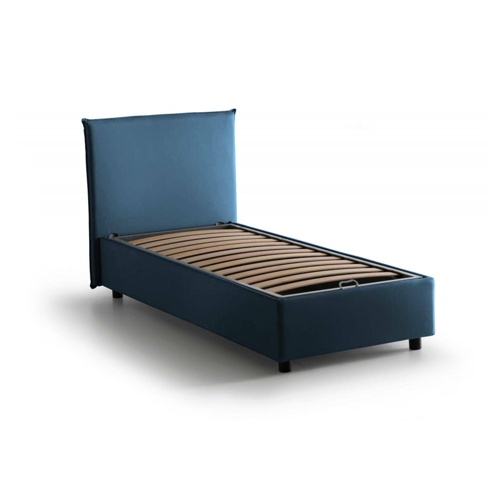 Lit simple en tissu bleu 90x190 cm