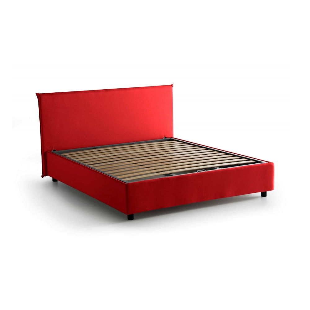 Lit double en tissu rouge 160x200 cm