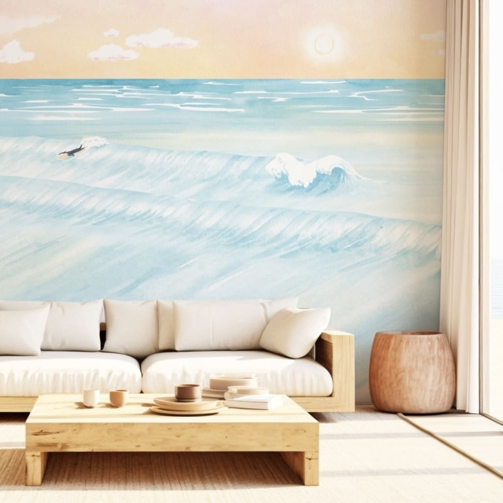 Papier peint panoramique - Vagues - Bleu - intissé: 150g/m² - 7 lés: 336x270cm