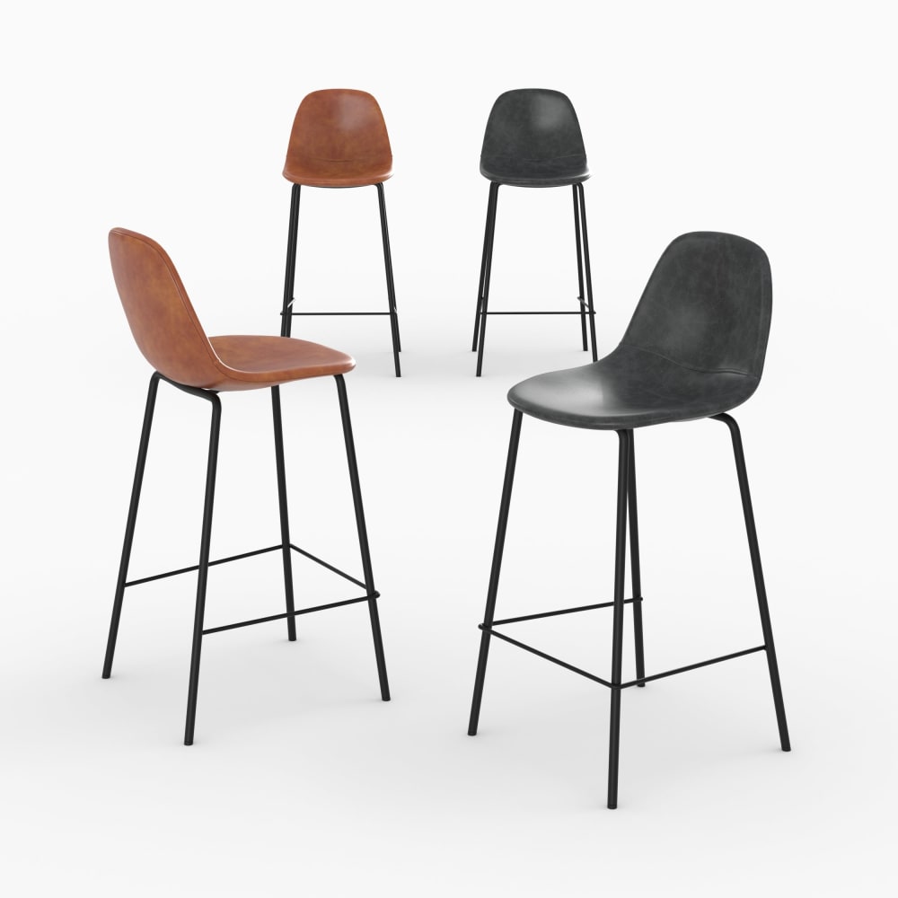 Pack 4 chaises pour îlot central camel et grises/noires 65 cm - Henrik