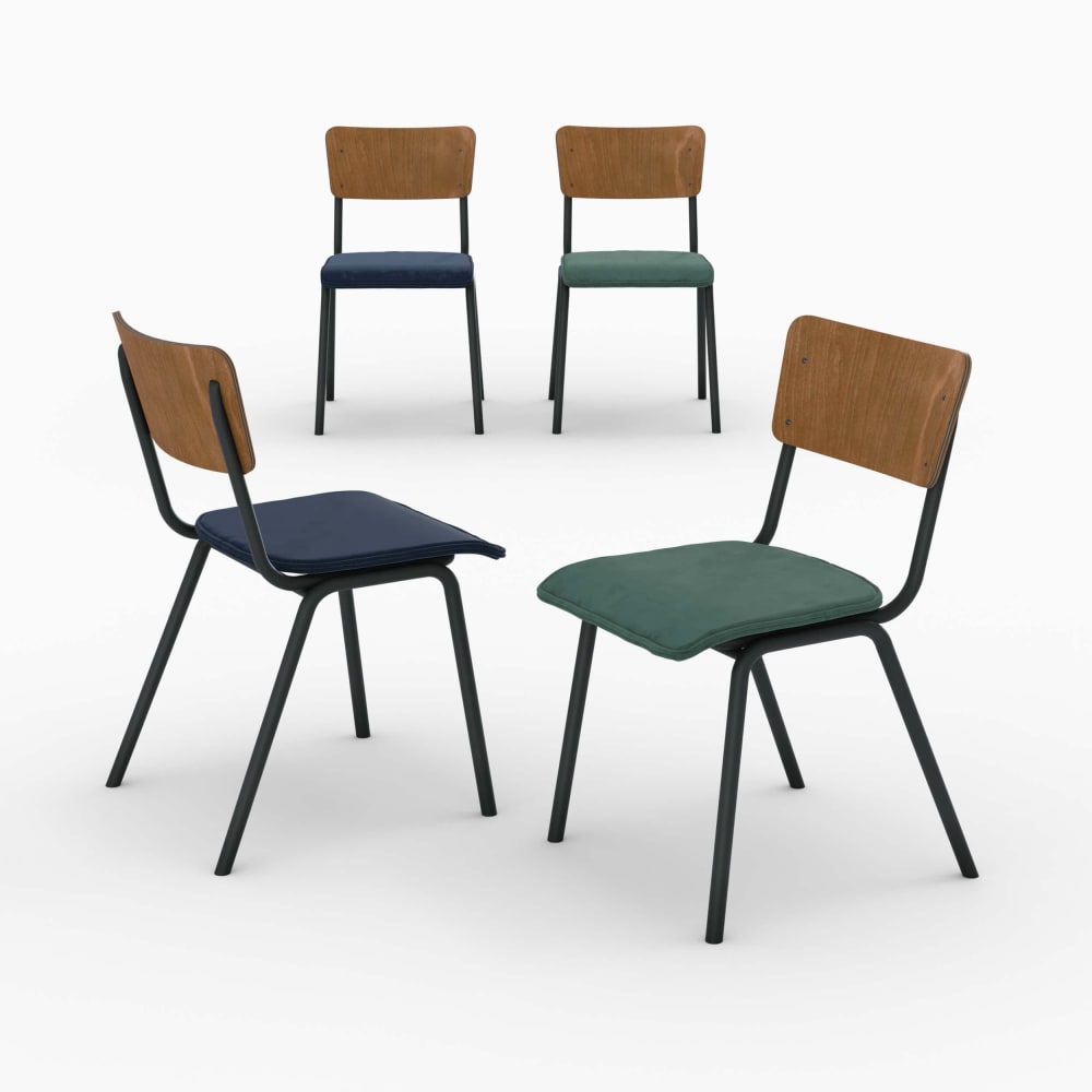 Pack 4 chaises en velours bleu et vert - Nico