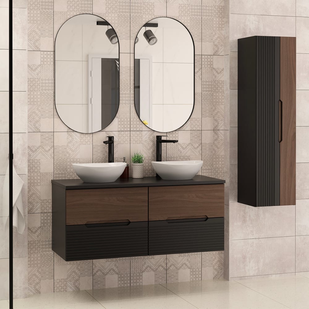 Ensemble meuble double vasque 120cm panneaux mélaminé et mdf noir