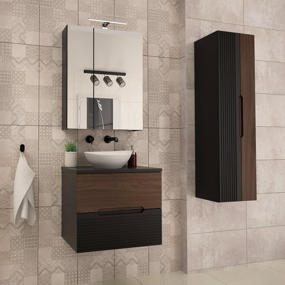 Ensemble meuble simple vasque 60cm panneaux mélaminé et mdf noir