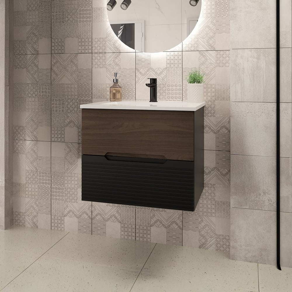 Meuble simple vasque encastrée 60cm panneaux mélaminé et mdf noir
