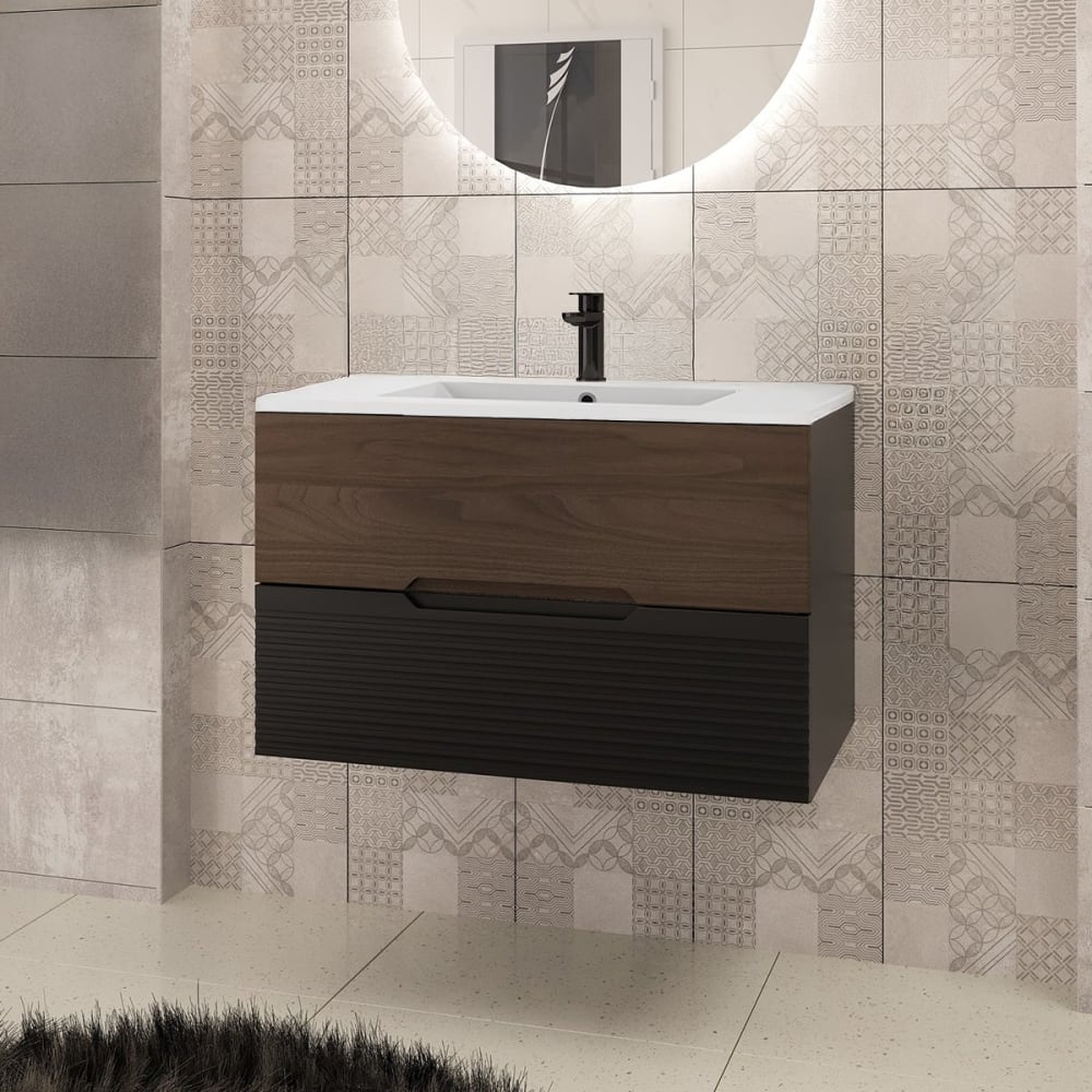 Meuble simple vasque encastrée 80cm panneaux mélaminé et mdf noir