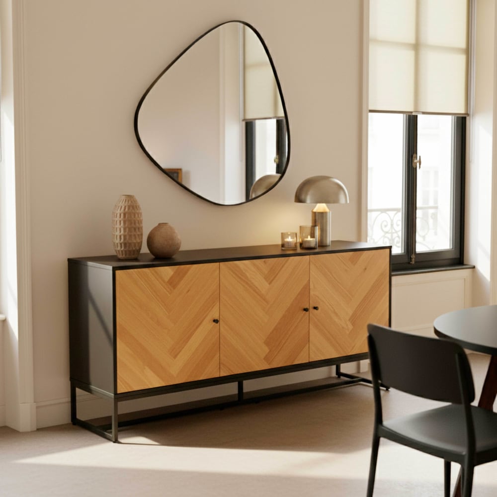 Buffet 3 portes décor mélaminé 160 cm chêne et noir Oviala