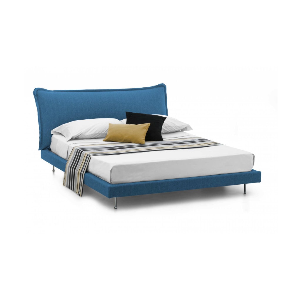 Lit double en tissu bleu 160x190 cm