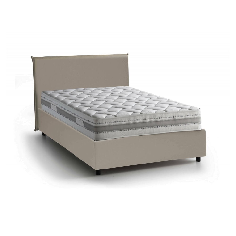 Lit une place et demie avec tête de lit, Matelas Inclus, Gris Tourterelle