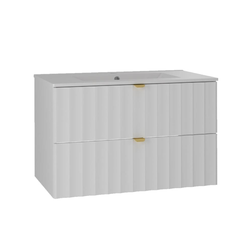 Meuble simple vasque encastrée 80cm panneaux mélaminé et mdf blanc
