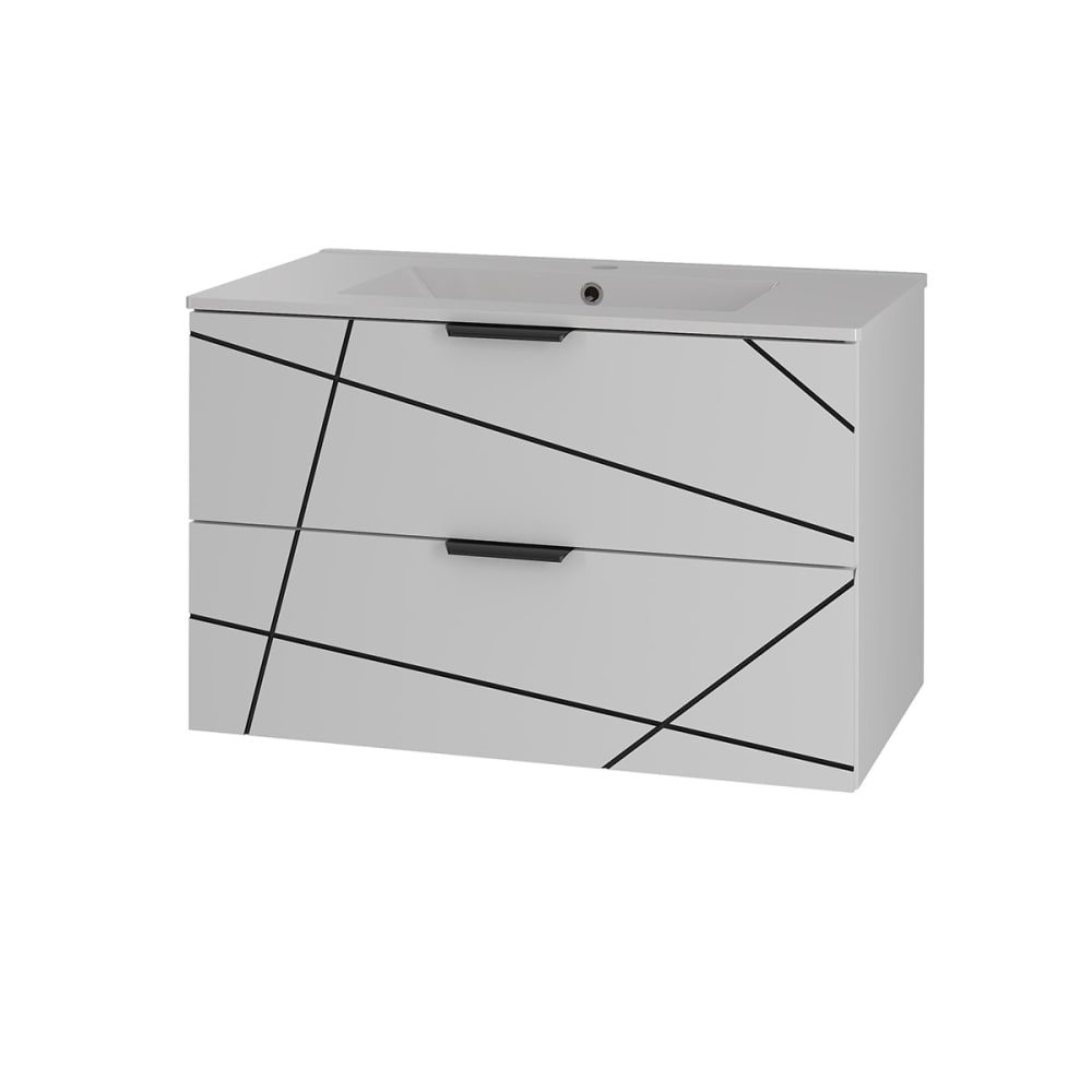 Meuble simple vasque encastrée 80cm panneaux mélaminé et mdf blanc