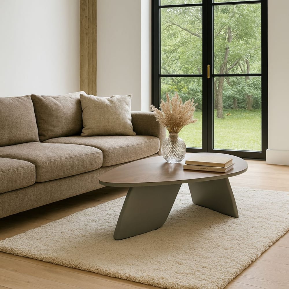 OJA - Table Basse Plateau Plaquage Noyer Pieds Laqué Kaki Mat