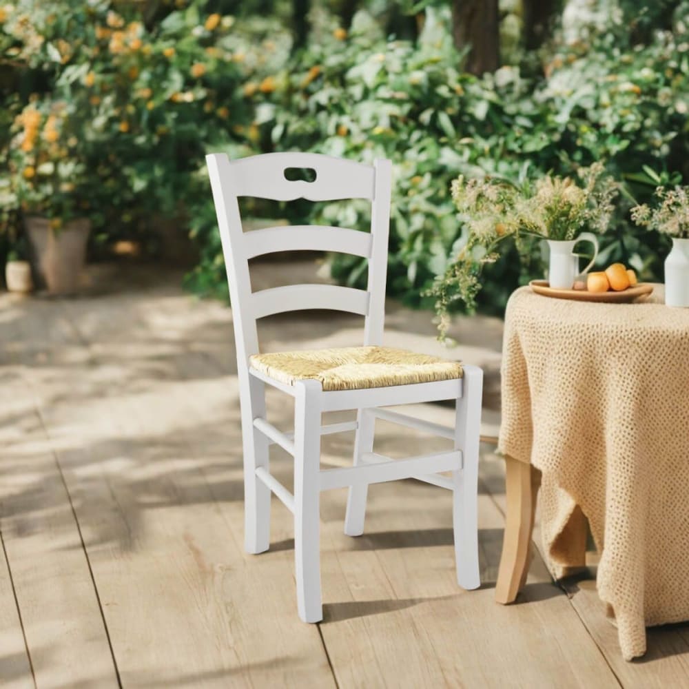 SUZY - Lot de 2 Chaises Laquées Blanc et Assises en Paille