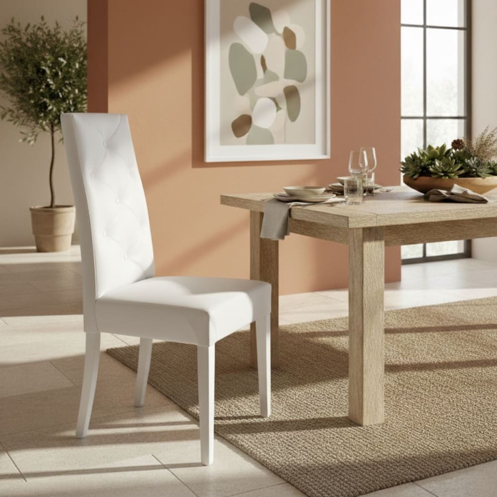 TREVI - Lot de 2 Chaises Simili Blanc et Pieds Laqués